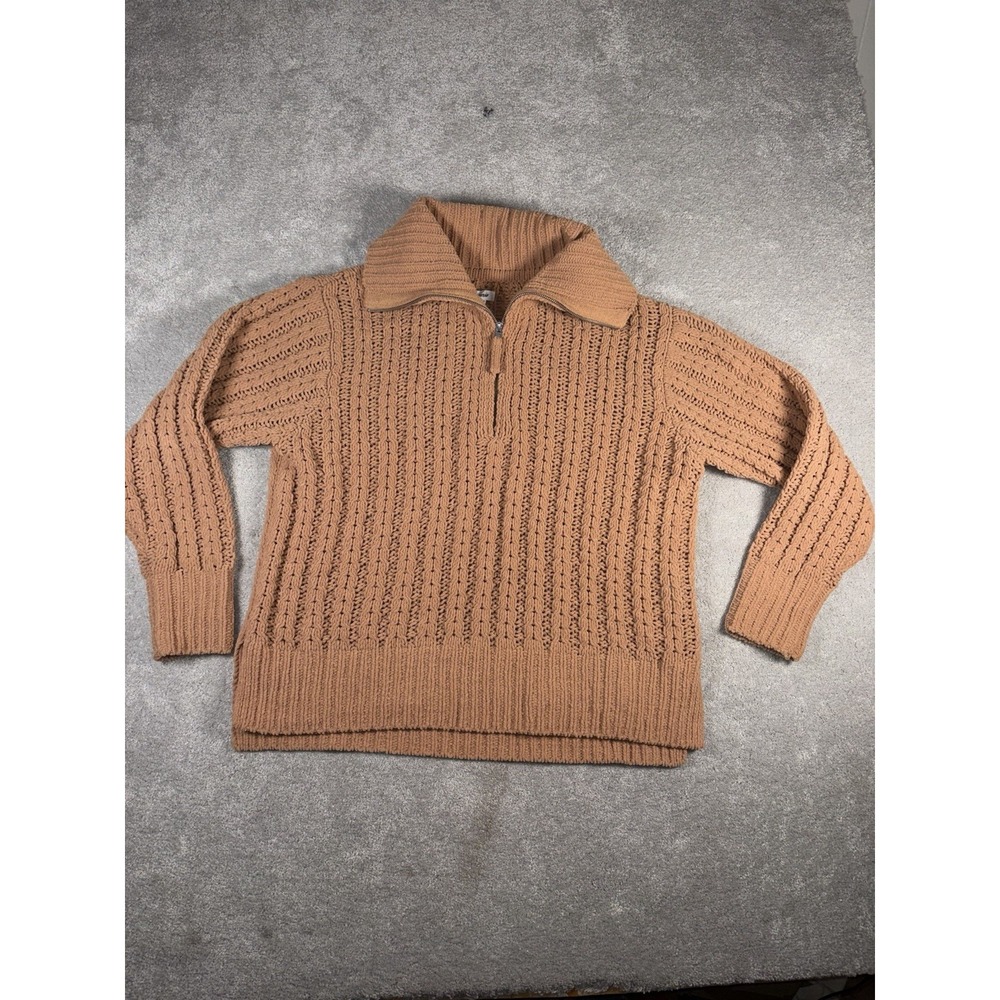 Aerie Cable Car Quarter 1/4 Zip Pullover Sweater Chunky Knit‎ Xs Brown Oversized